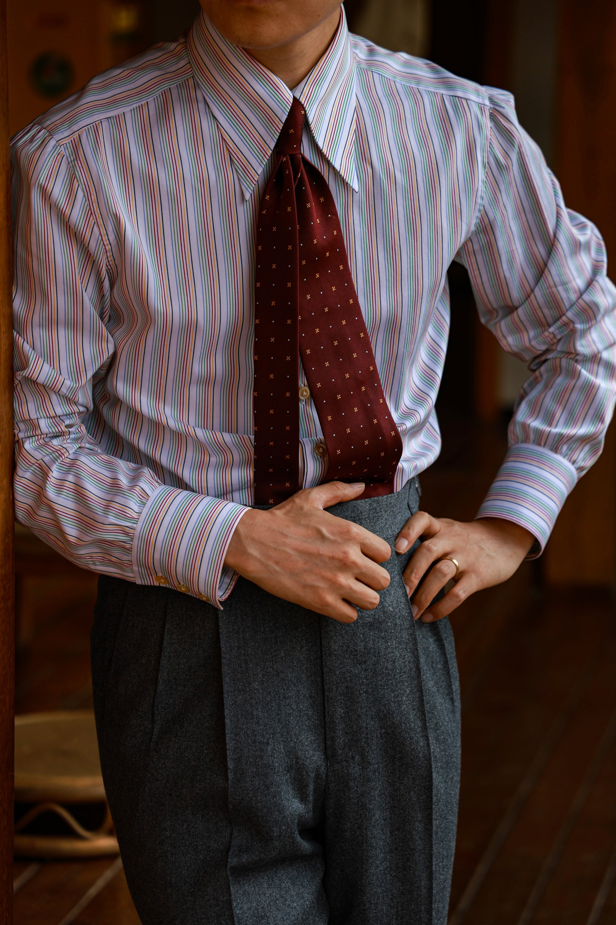 Ugentle Long Point Collar Shirt — Capri Stripe