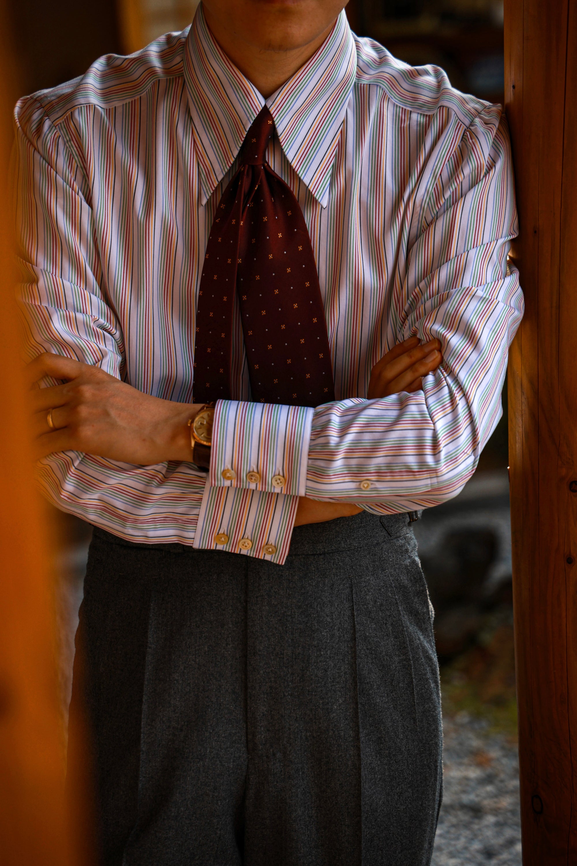 Ugentle Long Point Collar Shirt — Capri Stripe