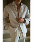 Ugentle Spread Collar Linen Shirt — Neutral