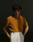 Ugentle Linen/Cotton Knitted Polo Beige Amber Gold