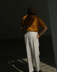 Ugentle Linen/Cotton Knitted Polo Beige Amber Gold