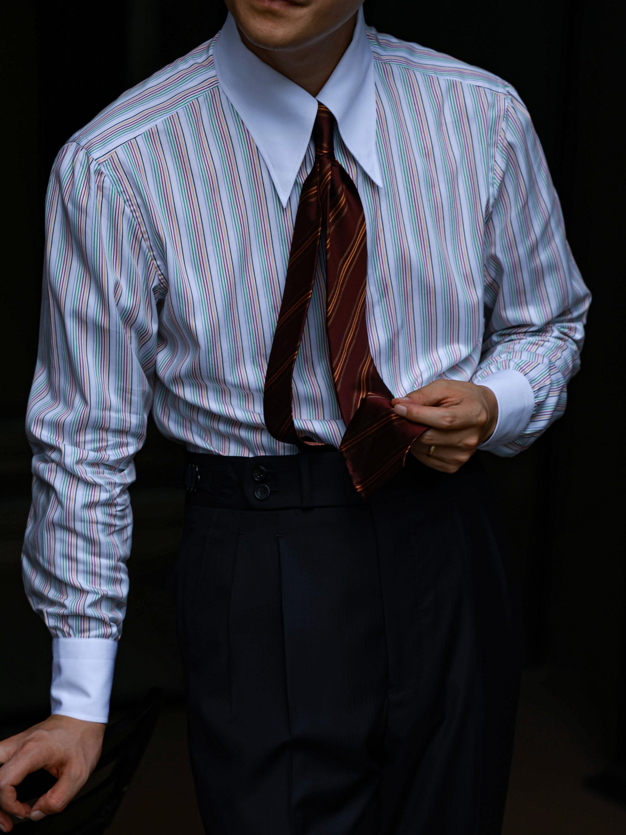 Ugentle Contrast Collar Long Point Collar Shirt — Capri Stripe