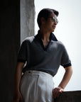 Ugentle Open Collar Cotton Knitted Polo Indigo