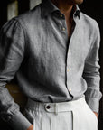Ugentle Spread Collar Linen Shirt — Grey