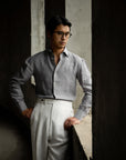 Ugentle Spread Collar Linen Shirt — Grey