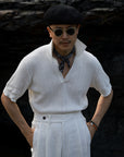 Ugentle Crochet Open Collar Cotton Knitted Polo Off White