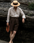 Ugentle Gurkha Linen Shorts — Brown
