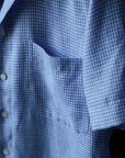 Ugentle Cuban Collar Short Sleeve Linen Shirt — Blue Gun Club Check