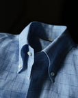 Ugentle Button Down Collar Linen Shirt — Misty Blue Check