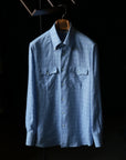 Ugentle Button Down Collar Linen Shirt — Misty Blue Check