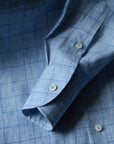 Ugentle Button Down Collar Linen Shirt — Misty Blue Check