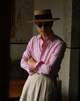 Ugentle Spread Collar Shirt — Pink wide stripe