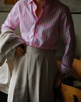 Ugentle Spread Collar Shirt — Pink wide stripe
