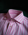 Ugentle Spread Collar Shirt — Pink wide stripe
