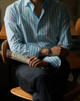 Ugentle Spread Collar Shirt — Glacier wide stripe