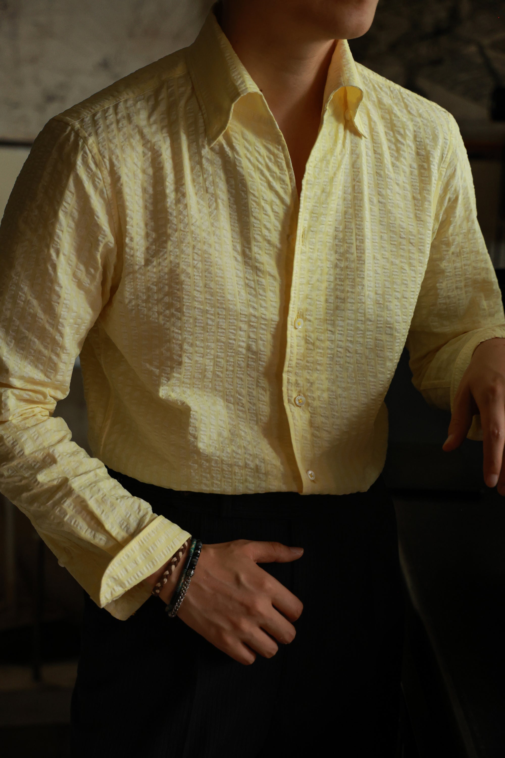 Ugentle One-piece Collar Shirt — Seersucker Lemon