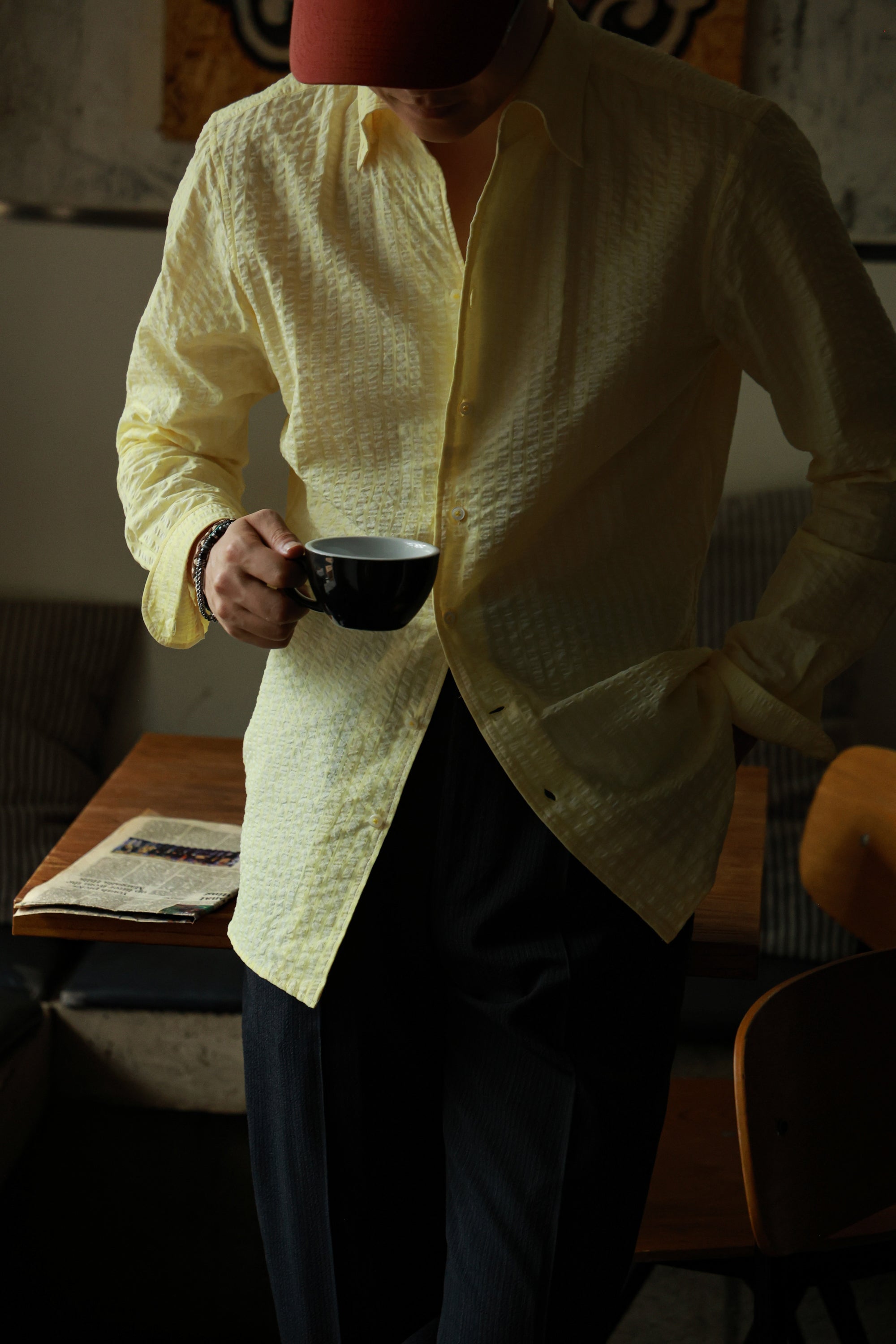 Ugentle One-piece Collar Shirt — Seersucker Lemon