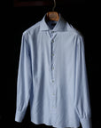 Ugentle Spread Collar Cotton/Silk Shirt — Light Blue Pencil Stripe