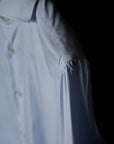 Ugentle Spread Collar Cotton/Silk Shirt — Light Blue Pencil Stripe