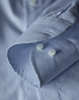 Ugentle Spread Collar Cotton/Silk Shirt — Light Blue Pencil Stripe