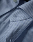 Ugentle Spread Collar Cotton/Silk Shirt — Light Blue Pencil Stripe