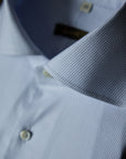 Ugentle Spread Collar Cotton/Silk Shirt — Light Blue Pencil Stripe