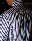 Ugentle Handcrafted Spread Collar Shirt — Blue stripe