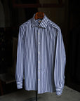 Ugentle Handcrafted Spread Collar Shirt — Blue stripe
