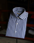 Ugentle Handcrafted Spread Collar Shirt — Blue stripe