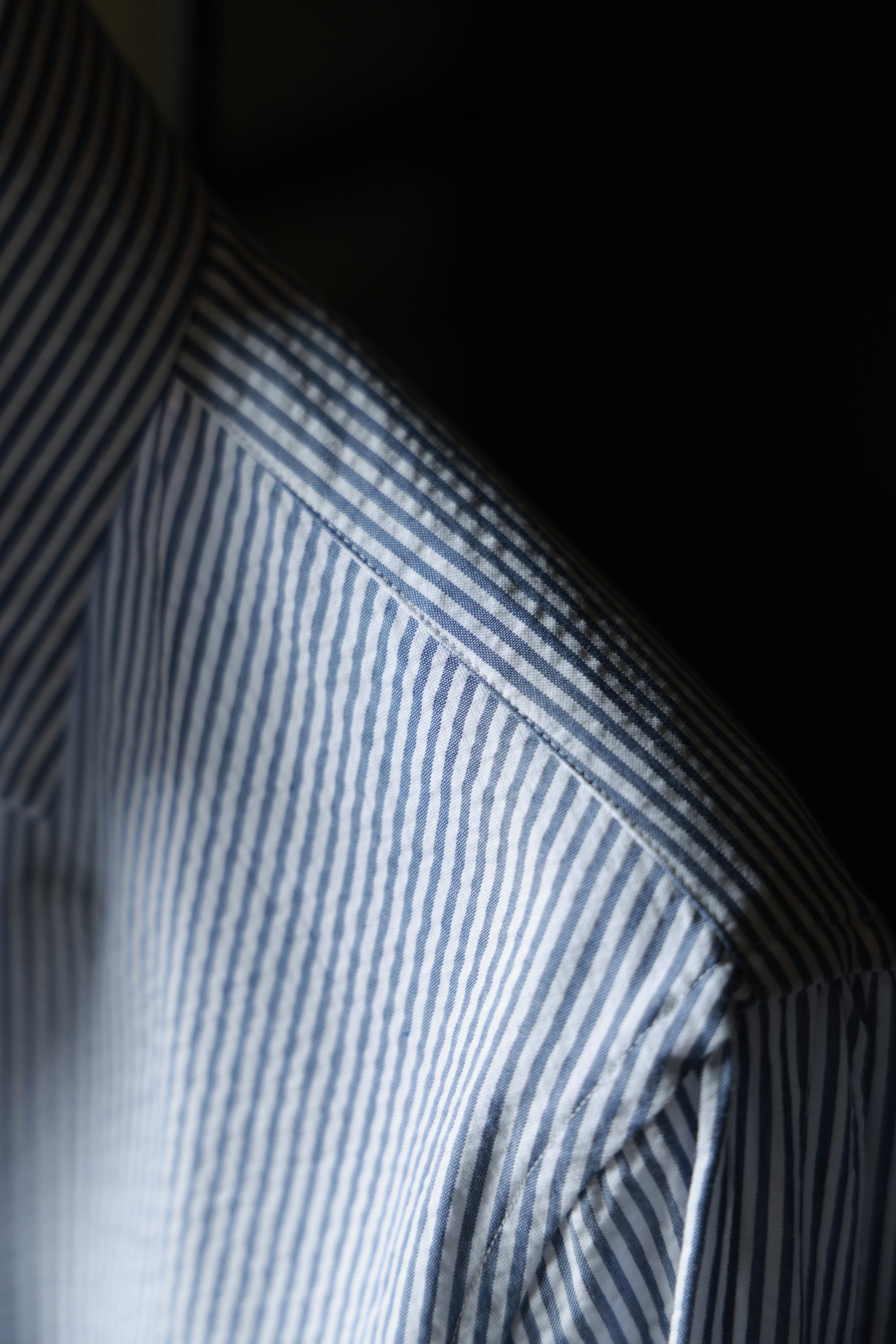 Ugentle One-piece Collar Shirt — Blue Pencil Stripe Seersucker