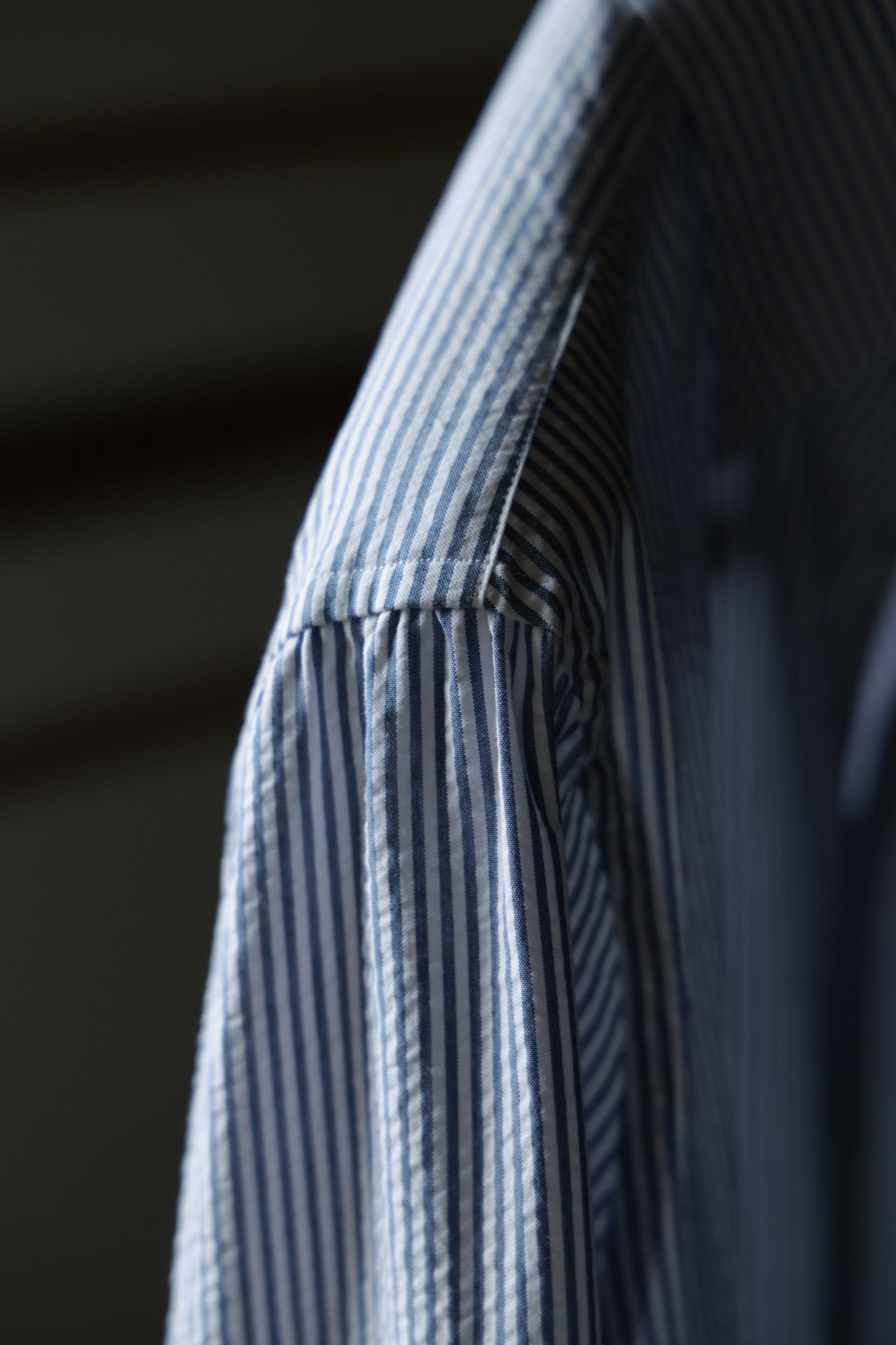 Ugentle One-piece Collar Shirt — Blue Pencil Stripe Seersucker