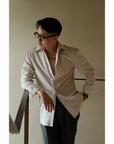 Ugentle One-piece Collar Shirt — Brown Pencil Stripe Seersucker