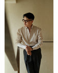 Ugentle One-piece Collar Shirt — Brown Pencil Stripe Seersucker