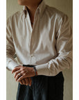 Ugentle One-piece Collar Shirt — Brown Pencil Stripe Seersucker