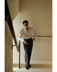 Ugentle One-piece Collar Shirt — Brown Pencil Stripe Seersucker