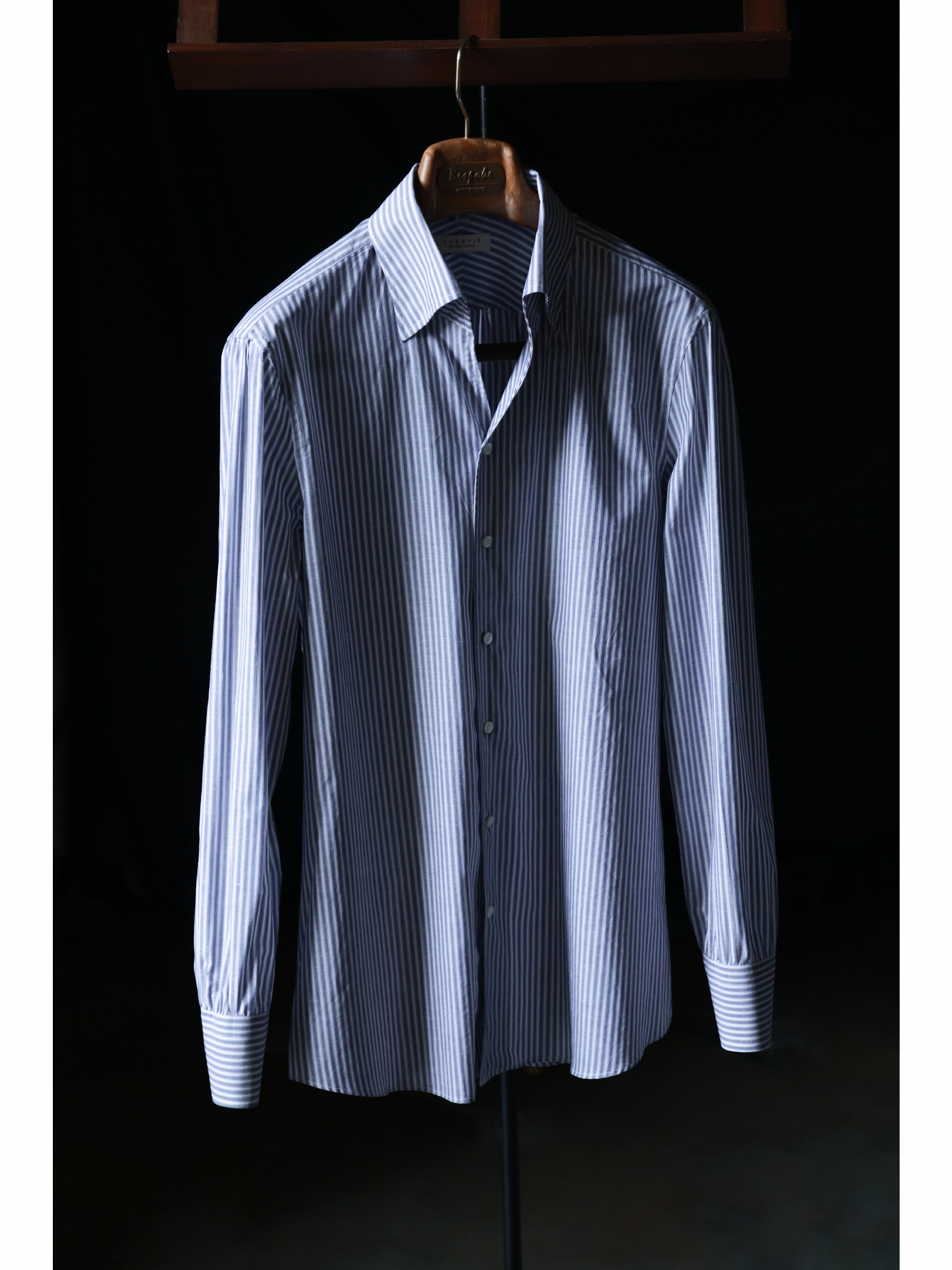 Ugentle One-piece Collar CANCLINI Shirt — Blue Pencil Stripe
