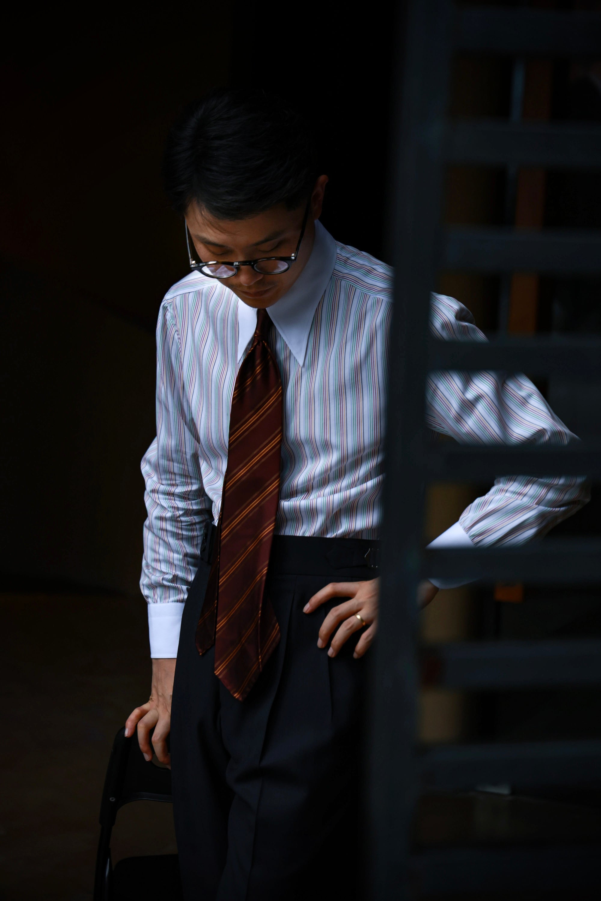 Ugentle Contrast Collar Long Point Collar Shirt — Capri Stripe