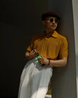 Ugentle Linen/Cotton Knitted Polo Beige Amber Gold