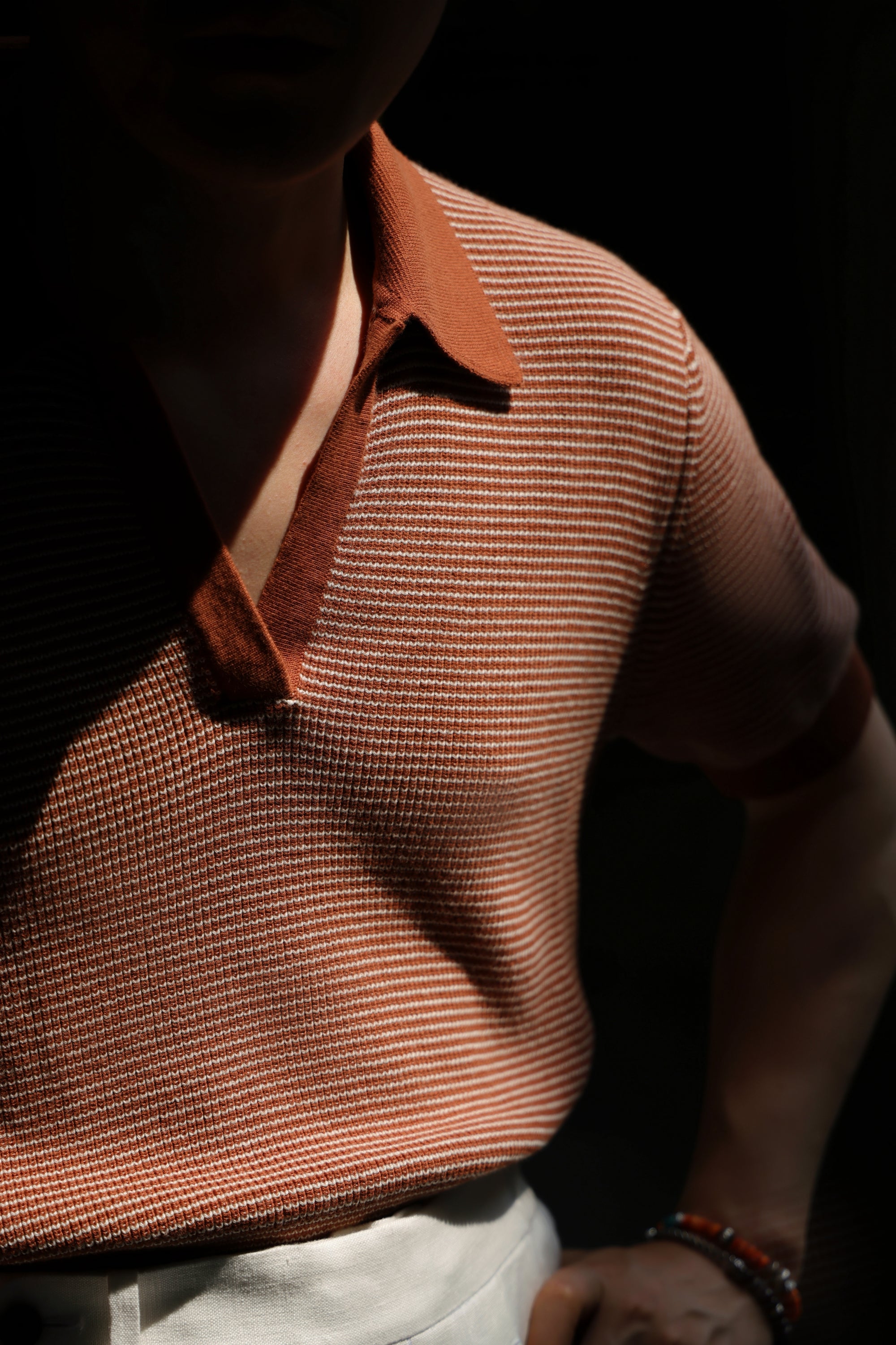 Ugentle Open Collar Cotton Knitted Polo Terracotta