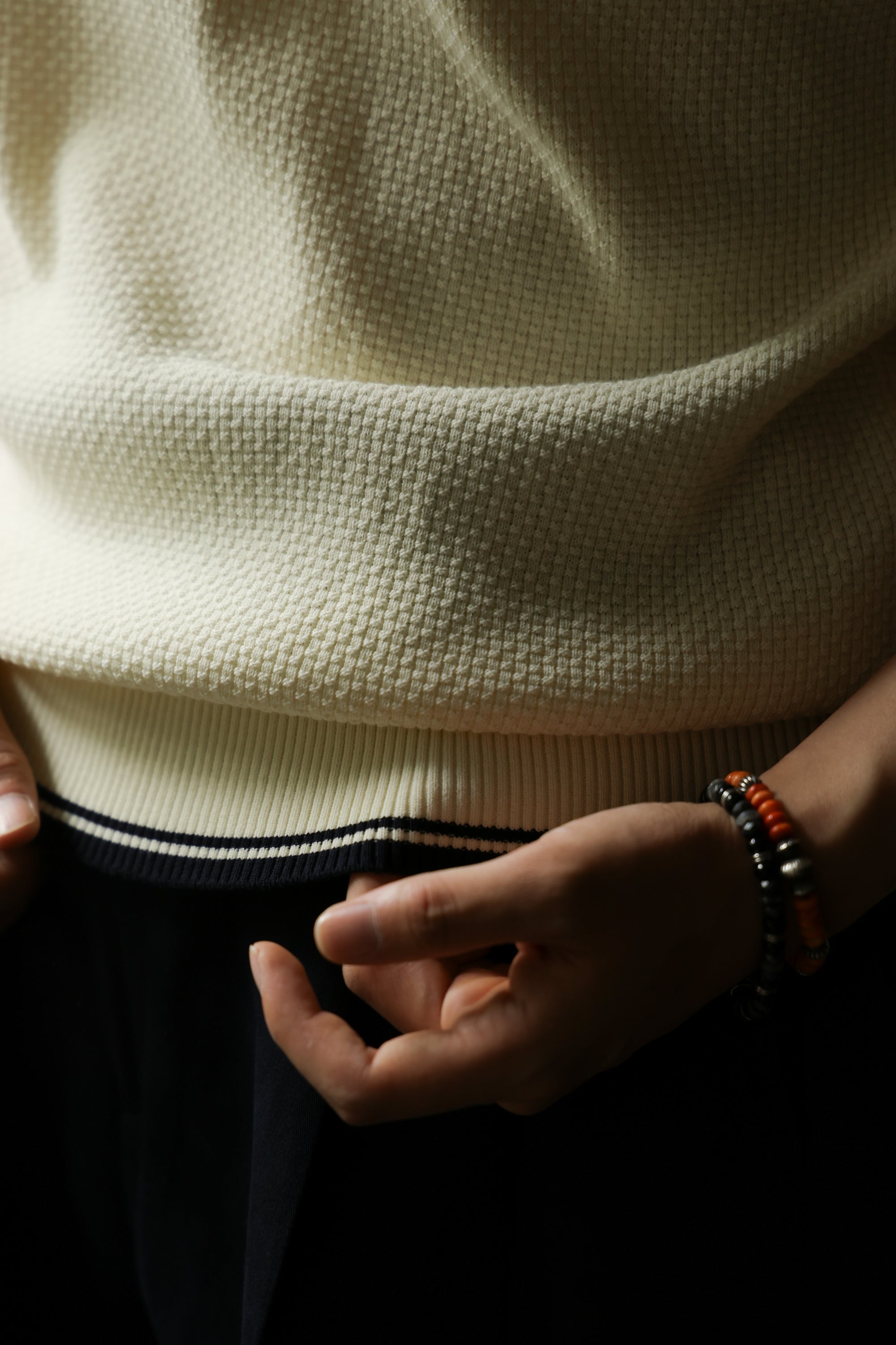 Ugentle Buttonless Cotton Knitted Polo Off White