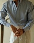 Ugentle One-piece Collar Shirt — Blue Pencil Stripe Seersucker