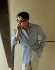 Ugentle One-piece Collar Shirt — Blue Pencil Stripe Seersucker