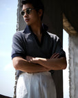 Ugentle Open Collar Cotton Knitted Polo Indigo