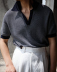 Ugentle Open Collar Cotton Knitted Polo Indigo