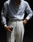 Ugentle Button down Collar Linen-Cotton — Light Grey Stripe