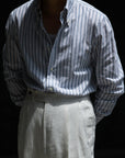Ugentle Button down Collar Linen-Cotton — Light Grey Stripe