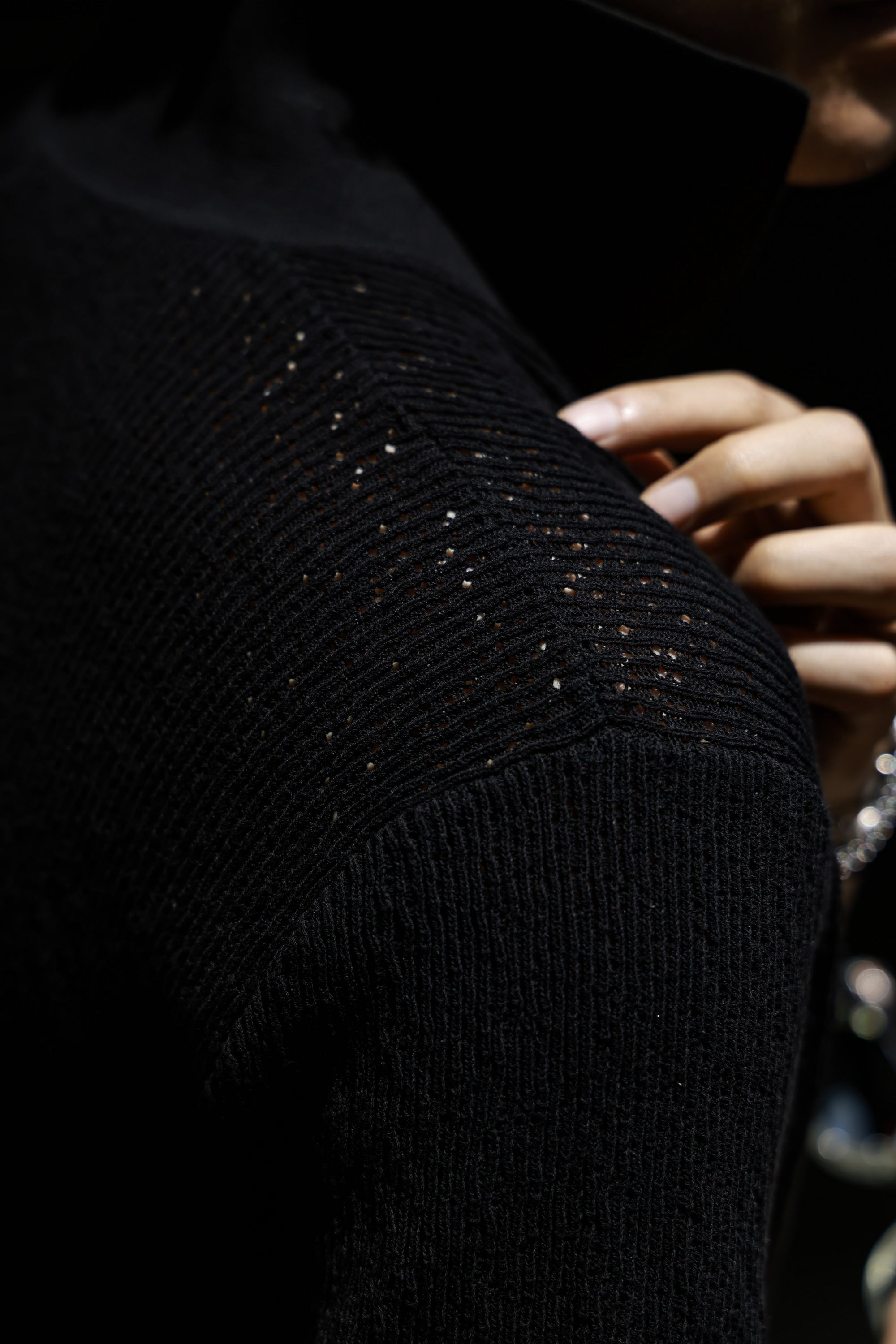 Ugentle Crochet Open Collar Cotton Knitted Polo Black