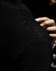 Ugentle Crochet Open Collar Cotton Knitted Polo Black
