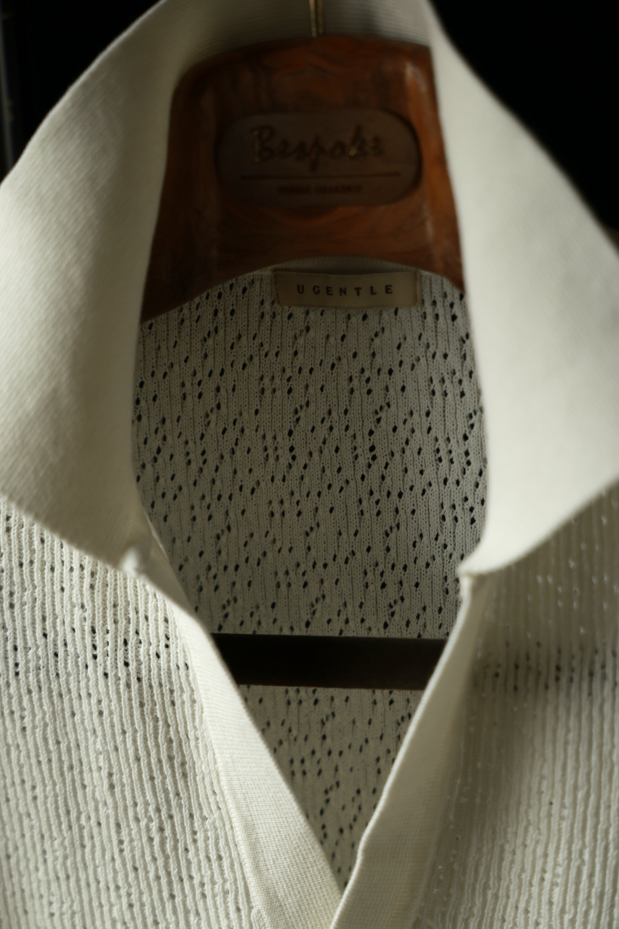 Ugentle Crochet Open Collar Cotton Knitted Polo Off White