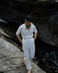 Ugentle Crochet Open Collar Cotton Knitted Polo Off White